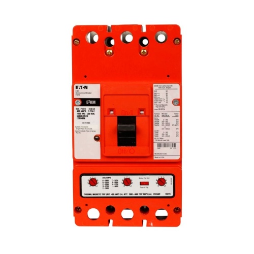 Eaton E2KM3400MKWS10 Mining Molded Case Circuit Breaker, E2 Series, 577 Max Volt, 400 Amp, Three Pole