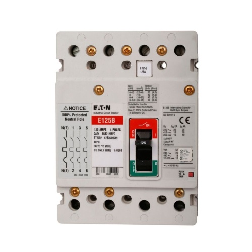 Eaton EGH7125FFG Molded Case Circuit Breaker, G Series, 347 Max Volt, 125 Amp, Four Pole