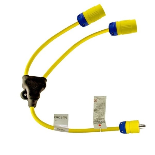 Ericson 2634-A1 Perma-Link Y-Splitter Cordset - 3 ft, 14/3 AWG, 15 Amp, Yellow