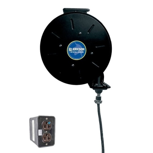 Ericson 4123-25-B20-BB Pow-R-Reel Industrial Grade Cable Reel - 25 ft, 12 AWG, 20 Amp, 125 Volt, Black