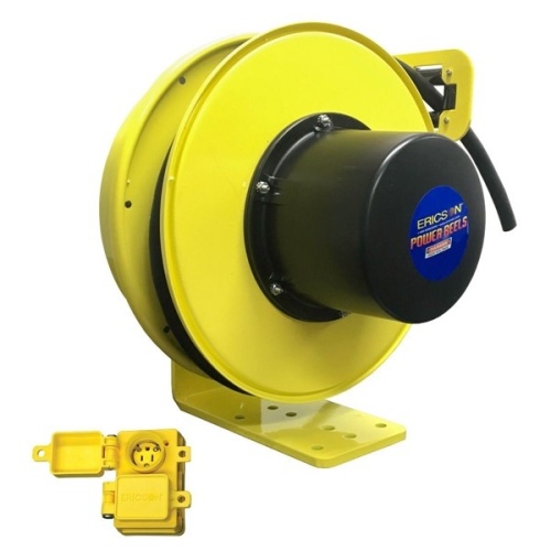 Ericson 5123-50-1612PWDX Pow-R-Reel Industrial Grade Cable Reel - 50 ft, 12 AWG, 20 Amp, 125 Volt, Yellow