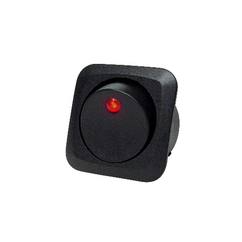 Ilsco 40600 - Illuminated Rocker Switch, LED., 1/2in Round Mounting Hole, On-Off and On-Off-On, 12 V DC/25 A, 0.250in Terminal, Red, 1/Pkg