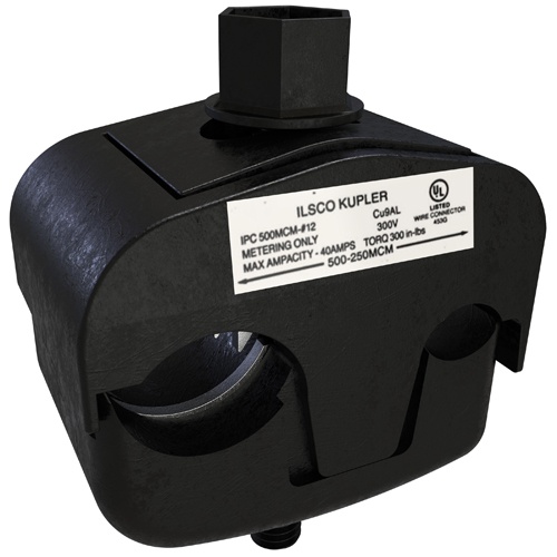 Ilsco IPC-500-12 Insulation Piercing Connector - Copper, 500-250 MCM, Solid, 300 V (480 Grounded Y System), 40 Amp, Black