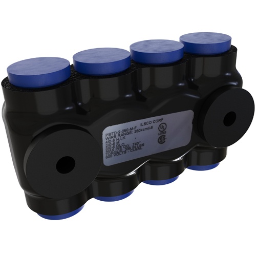 Ilsco PBTD-2-250-M-F Multi-Tap Connector - Aluminum, 250-6 AWG, Stranded, 600 V, 290 Amp, Black