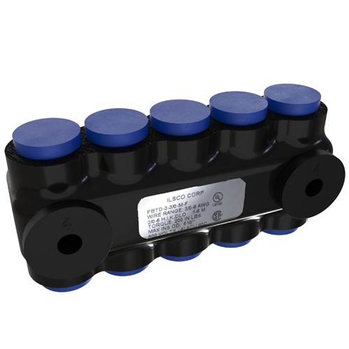 Ilsco PBTD-3-3/0-M-F Multi-Tap Connector - Aluminum, 3/0-6 AWG, Flex, 600 V, 225 Amp, Black