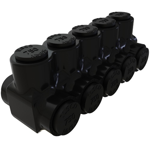Ilsco PBTD-5-750 Multi-Tap Connector - Aluminum, 750-250 MCM, Stranded, 600 V, Black