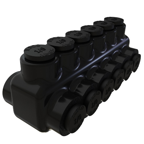 Ilsco PBTD-6-1/0 Multi-Tap Connector - Aluminum, 1/0-14 AWG, Solid, 600 V, Black