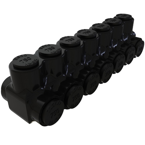 Ilsco PBTD-7-750 Multi-Tap Connector - Aluminum, 750-250 MCM, Stranded, 600 V, Black