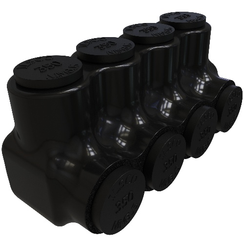 Ilsco PBTS-4-350 Multi-Tap Connector - Aluminum, 350-6 AWG, Stranded, 600 V, Black