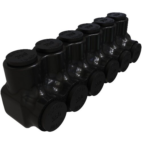 Ilsco PBTS-6-350 Multi-Tap Connector - Aluminum, 350-6 AWG, Stranded, 600 V, Black