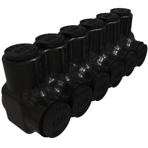 Ilsco PBTS-6-500 Multi-Tap Connector - Aluminum, 600-4 AWG, Stranded, 600 V, Black