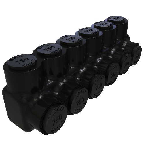 Ilsco PBTS-6-750 Multi-Tap Connector - Aluminum, 750-250 MCM, Stranded, 600 V, Black