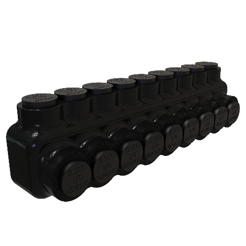 Ilsco PBTS-9-1/0 Multi-Tap Connector - Aluminum, 1/0-14 AWG, Solid, 600 V, Black