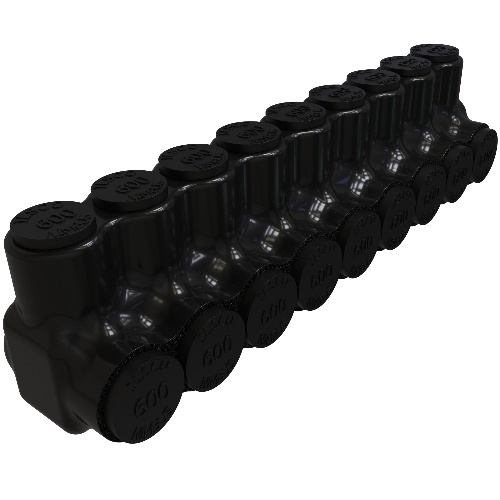 Ilsco PBTS-9-500 Multi-Tap Connector - Aluminum, 600-4 AWG, Stranded, 600 V, Black