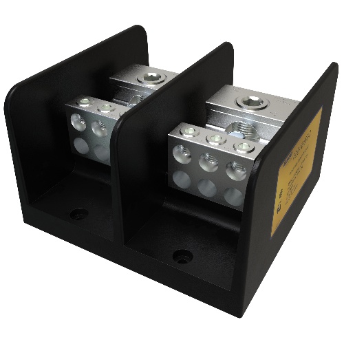 Ilsco PDB-16-500-2 Power Distribution Block - Aluminum, 500-6 AWG, Solid, 600 V, 1/4", 380 Amp, Black