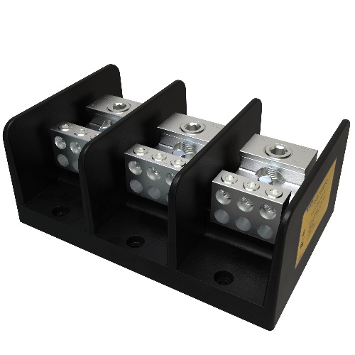 Ilsco PDB-16-500-3 Power Distribution Block - Aluminum, 500-6 AWG, Solid, 600 V, 1/4", 380 Amp, Black