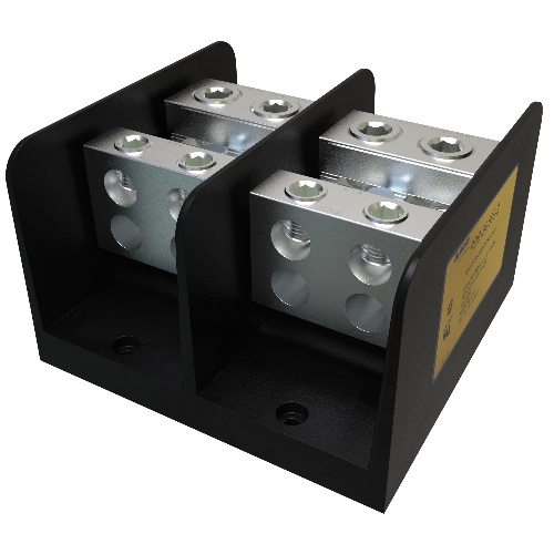 Ilsco PDB-24-500-2 Power Distribution Block - Aluminum, 500-4 AWG, Solid, 600 V, 1/4", 760 Amp, Black