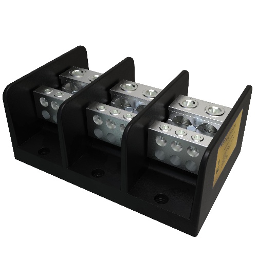 Ilsco PDB-26-500-3 Power Distribution Block - Aluminum, 500-4 AWG, Solid, 600 V, 1/4", 950 Amp, Black