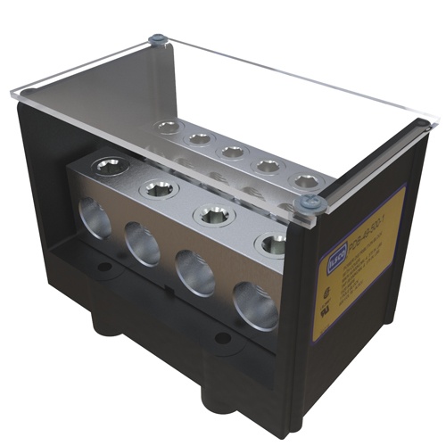 Ilsco PDB-49-500-1 Power Distribution Block - Aluminum, 500-4 AWG, Stranded, 600 V, 1/4", 1600 Amp, Black
