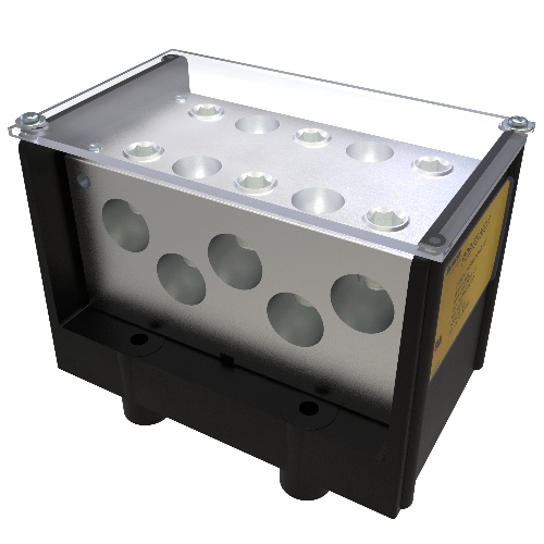 Ilsco PDB-55-500-1 Power Distribution Block - Aluminum, 500-3/0 AWG, Stranded, 600 V, 1/4", 1900 Amp, Black