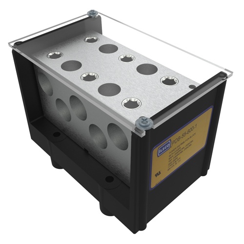 Ilsco PDB-55-600-1 Power Distribution Block - Aluminum, 600-250 MCM, Stranded, 600 V, 1/4", 2300 Amp, Black