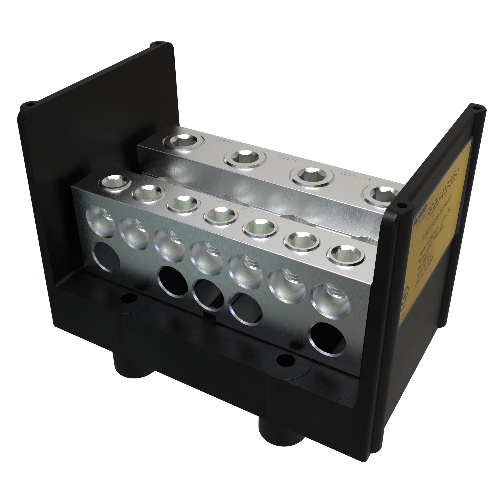 Ilsco PDBU-412-500-1 Power Distribution Block - Aluminum, 500-4 AWG, Solid, 600 V, 1/4", 1520 Amp, Black