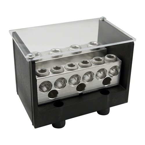 Ilsco PDBU-49-500-1 Power Distribution Block - Aluminum, 500-4 AWG, Stranded, 600 V, 1/4", 1600 Amp, Black