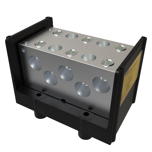 Ilsco PDBU-55-500-1 Power Distribution Block - Aluminum, 500-3/0 AWG, Solid, 600 V, 1/4", 1900 Amp, Black