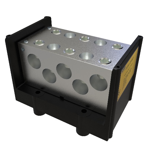 Ilsco PDBU-55-600-1 Power Distribution Block - Aluminum, 600-250 MCM, Solid, 600 V, 1/4", 175 Amp, Black