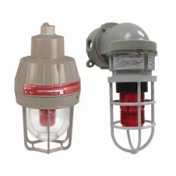 Killark NVSLCSG25BAG - NV2 Series, Gray Non-Metallic Compact Steady LED Lt Fixt (LED Incl), 3/4" Pendant Mnt w/ Blue Strobelight & Guard, 120-240VAC, 50/60Hz