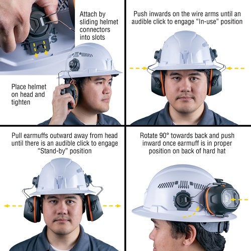 Klein 60502 Hard Hat Earmuffs, Full Brim Style