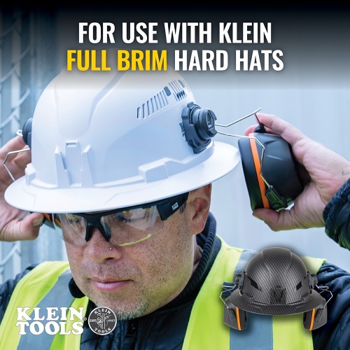 Klein 60502 Hard Hat Earmuffs, Full Brim Style