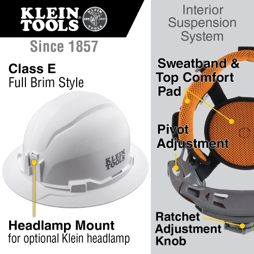 Klein 60910 Hard Hat, Non-Vented, Full Brim Style, High Visibility Lime