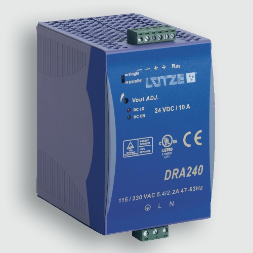 Lutze 722759 DRA240-24B Power Supply 10A, 24V, 240W One Phase