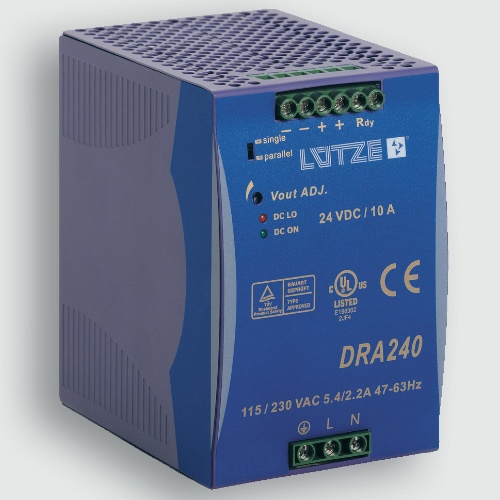 Lutze 722781 DRA240-24A Power Supply 10A, 24V, 240W One Phase
