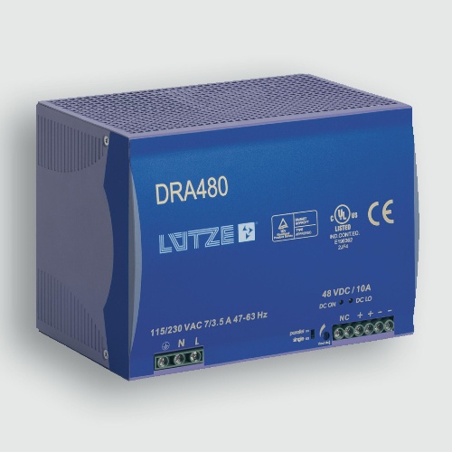 Lutze 722782 DRA480-24A Power Supply 20A, 24V, 480W One Phase