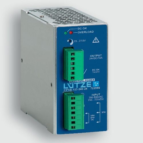 Lutze 722996 CPSB-123-240-24 Power Supply 10A, 24V, 240W One Phase, Two Phase, Three Phase