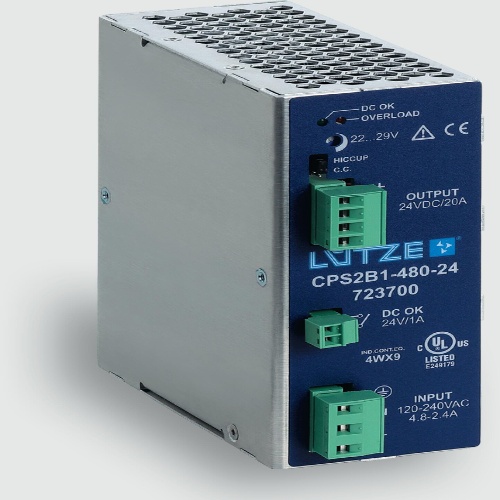 Lutze 723700 CPS2B1-480-24E Power Supply 20A, 24V, 480W One Phase