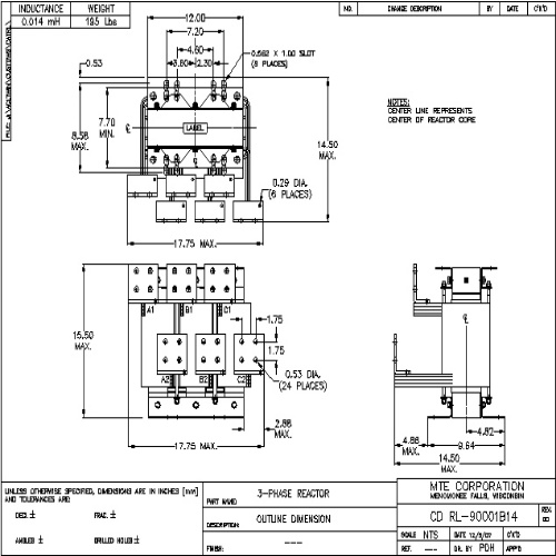 MTE RL-90001B14 RL Series Line/load Reactor - 600 Volt, 900 HP, 0.013mH ...