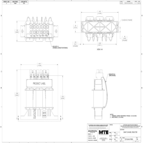 MTE RLW-01P603 RLW Series Reactor - 240-480 Volt, 0.25-0.75 HP, 14mH, 1.6 Amp, Open