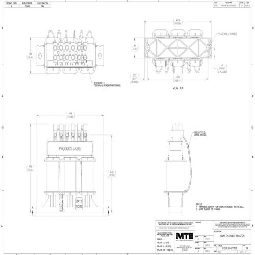 MTE RLW-07P601 RLW Series Reactor - 240 Volt, 2 HP, 1.5mH, 7.6 Amp, Open