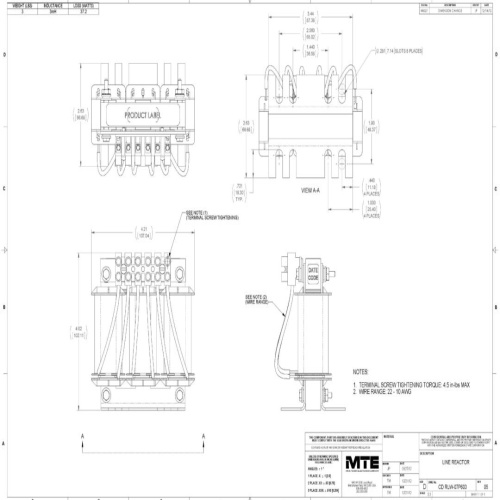 MTE RLW-07P603 RLW Series Reactor - 240-480 Volt, 1.5-5 HP, 3mH, 7.6 Amp, Open
