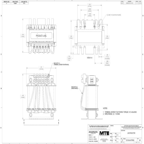 MTE RLW-07P605 RLW Series Reactor - 480-600 Volt, 5 HP, 4.8mH, 7.6 Amp, Open