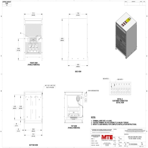 MTE SWGG0045A SineWave Guardian® - 45 Amp, 208-240 VAC, NEMA 1/2, 75 Hz