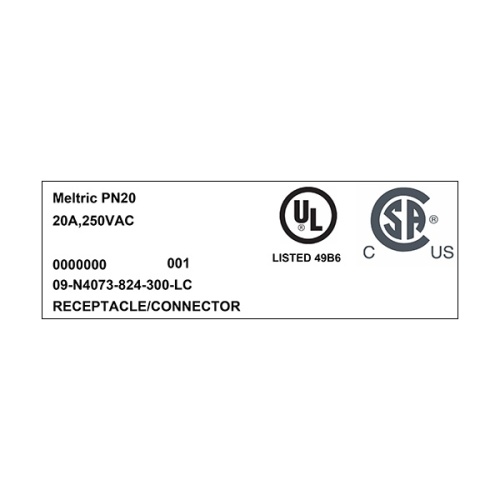 Meltric 09-N4073-824-300-LC Standard Duty Receptacle - 250 VAC, 20 Amp, Metal