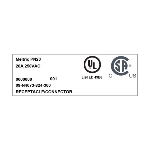 Meltric 09-N4073-824-300 Standard Duty PN20 Receptacle 250 VAC 20A Blue Metal