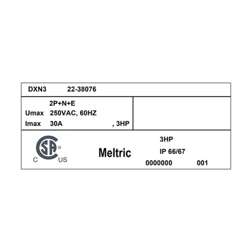 Meltric 22-38076 Hazardous Location DXN30 Inlet 250 VAC 30A Black Poly