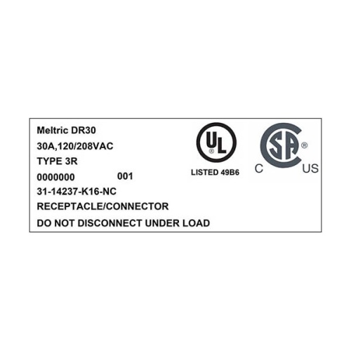 Meltric 31-14237-K16-NC Standard Duty DR30 Receptacle 120/208 VAC 30A Blue Poly