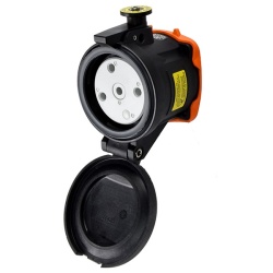 Meltric 33-64233-C-K16-375-NC DS100C RECEPTACLE POLY BLUE SIZE 4 TYPE 4X IP 69 3P+G 100 A 208 VAC 60 Hz NO AUX MUSHROOM PAWL SELF-RETURNING LID