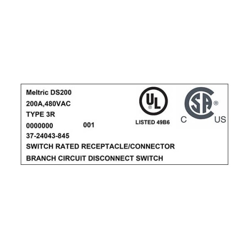 Meltric 37-24043-845 DS200 Switch-Rated Receptacle 480 VAC 200A Blue Metal